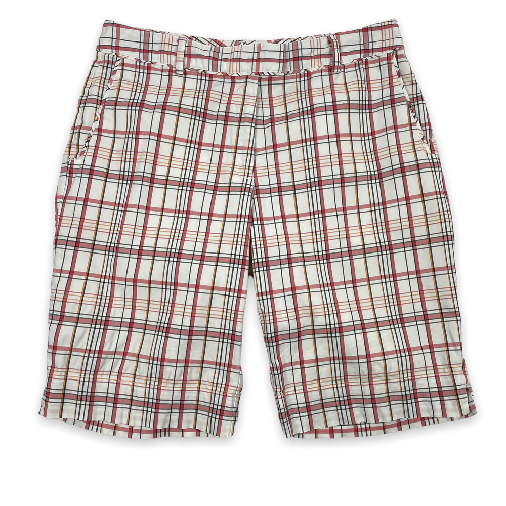Lady Hagen Golf Shorts Women 6 White Plaid Active Travel Casual Stretch Cotton